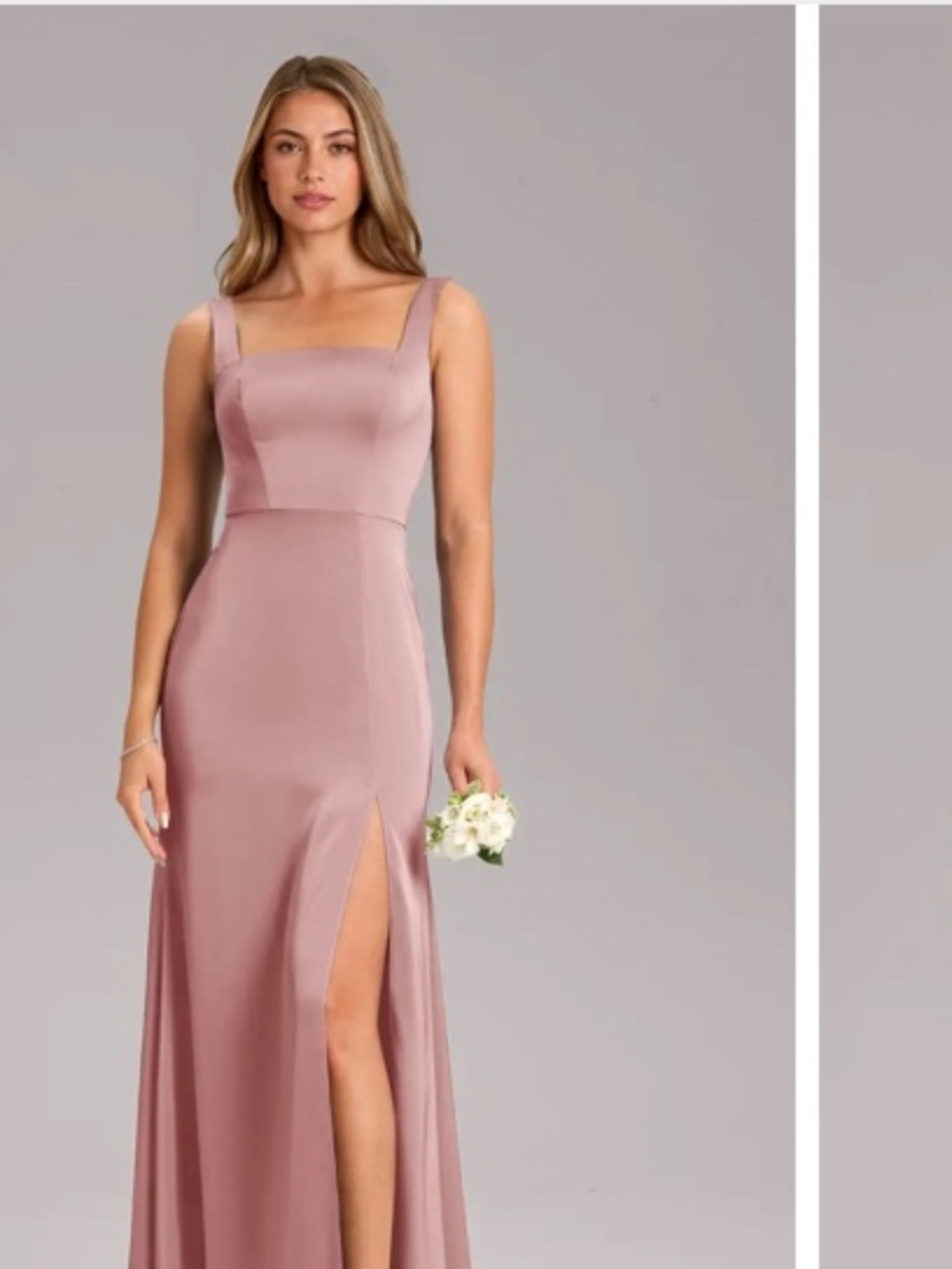 Azazie Frostine Stretch - Dusty Rose - A-Line Bow - Stretch Satin Dress - Picture 2 of 9